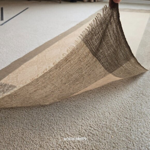 NWOT Cashmere Jacquard Lightweight Scarf Tan and Brown - Picture 5 of 12